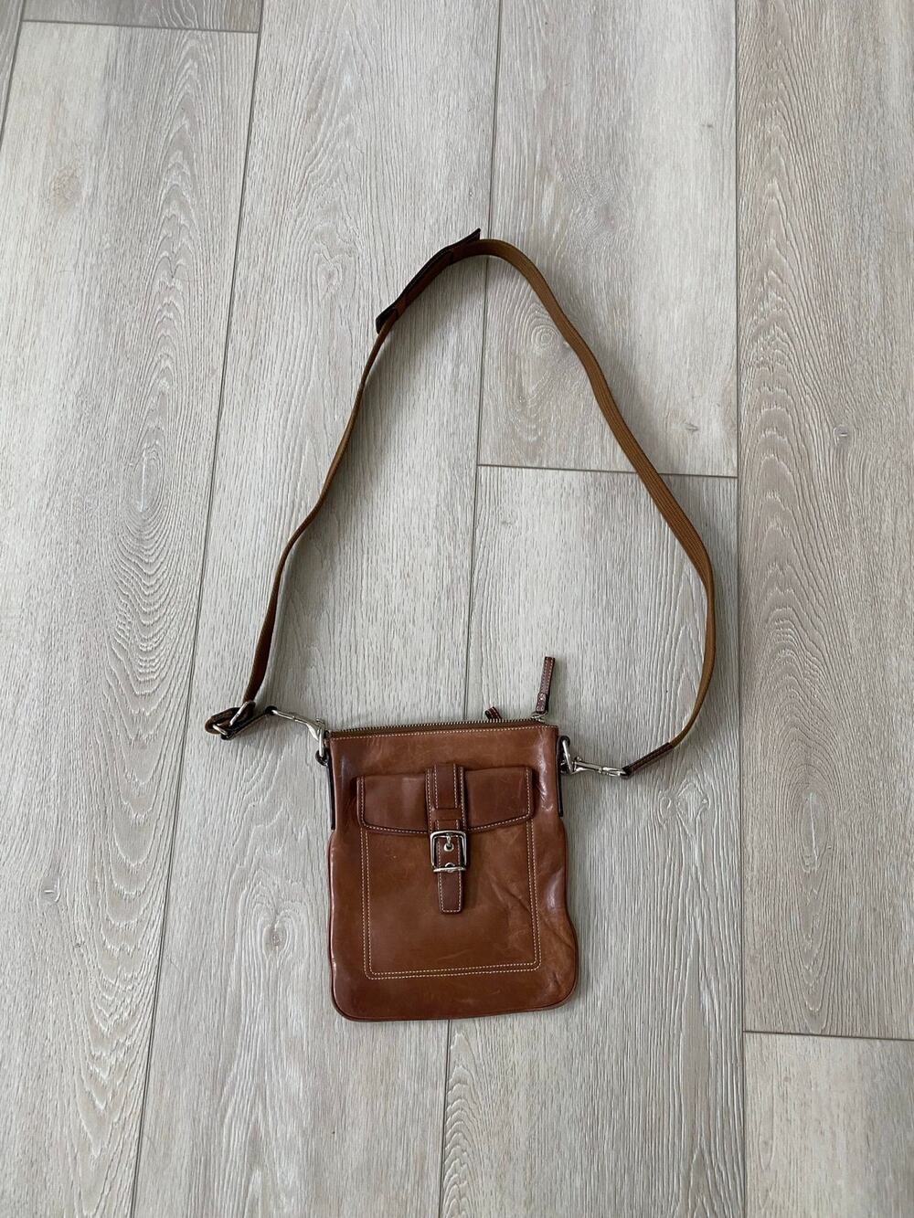 Vintage Coach Brown Leather Flap Crossbody Messenger Bag